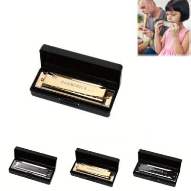 Imagem de Gaita de titânio de 10 furos com furos numerados, instrumento para iniciantes, afinação C, adequada para festas e feriados, ouro