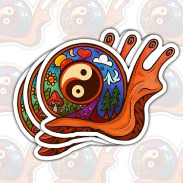 Imagem de 3 adesivos psicodélicos de caracol Yin Yang, decalques de vinil Trippy Nature para garrafa de água, laptop, skate, presentes para amantes de arte boho, hippie e espiritual (normal, 7,6 cm FBA)