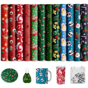 Imagem de Folhas de tinta de transferência de sublimação para sublimação em branco caneca copo camiseta sacola, papel de sublimação pré-impresso de Natal para prensa térmica Cricut, 12 folhas 30 x 25 cm