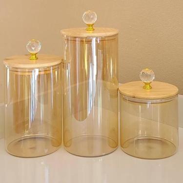 Imagem de Kit 3 Potes Porta Mantimento de vidro ÂMBAR CRISTAL LISO Luxo PMG Port