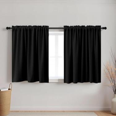 Imagem de Cortinas pretas compridas de 61 x 86 cm para janelas pequenas, blackout com isolamento térmico, cortina de janela curta