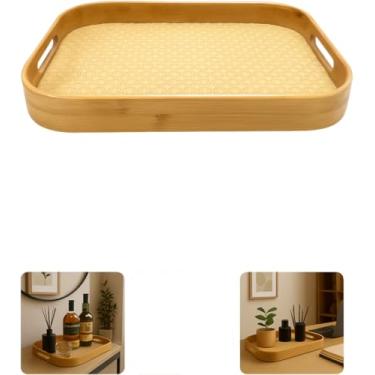 Imagem de Bandeja de Servir, Bandeja de Decoração, Organizador Redondo (Bambu e Palhinha - Ovalada, 40x28x5)