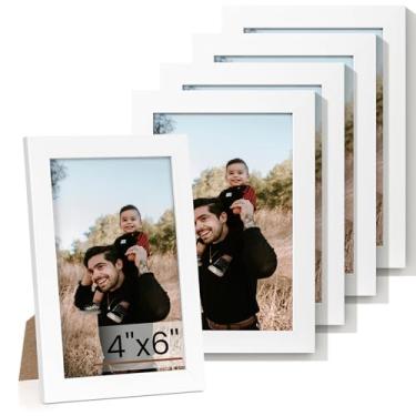 Imagem de Heimlove Conjunto de 5 porta-retratos 10 x 15 cm, molduras brancas 10 x 15 cm, porta-retratos de 10 x 15 cm, colagem de galeria de parede de 10 x 15 cm, suporte de parede ou suporte de parede, moldura