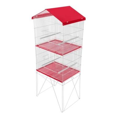 Imagem de Gaiola para Papagaio, Viveiro com Pés Arame Zincado Duplo com Divisória Repartição para Periquito Agapornis Aves Passarinho(Teto Latão Vermelho)