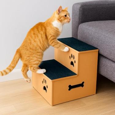 Imagem de Escada para Pets MDF 2 Degraus Antiderrapante 33×31 cm Suporta até 40kg Cachorro Gato