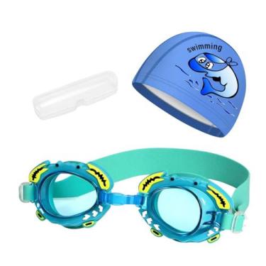 Imagem de Kit touca e óculos de natação infantil piscina com desenhos divertidos