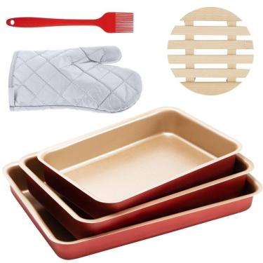 Imagem de Assadeira 03 Pçs + Descanso Panela + Espátula + Luva +Pincel