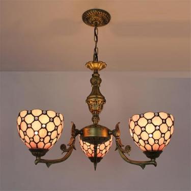 Imagem de Lustre retrô americano de luxo com LED, criativo e elegante, para sala de estar, restaurante, quarto, casa de campo, hotel, café ou bar, com luminária pendente de vidro colorido (A 3 lâmpada