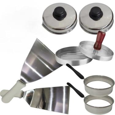 Imagem de Kit 7 Utensílios Lanchonete Hamburgueria Restaurante Bar Lanche Chapa Espátulas Modelador Hamburguer