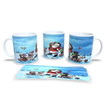 Imagem de Caneca de Natal com Desenho de Inverno, Porcelana Branca, Estampa Festiva com Papai Noel e Animais, Tema Natalino (1)