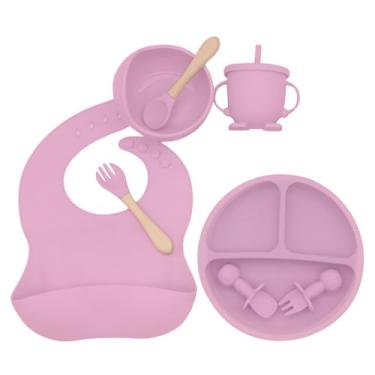 Imagem de Kit Introdução Alimentar Bebe 8 Peças Silicone Iniciação Para Alimentos Livre de BPA Atóxico Antibacteriano Seguro Sem Pontas Colher, Garfo, Copinho, Pote e Pratinho - Rosa