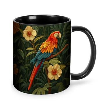 Imagem de Yrebyou Caneca de café Parrot novidade caneca de café de cerâmica 325 ml com alça presentes para mulheres e homens seguro para micro-ondas para casa ou escritório