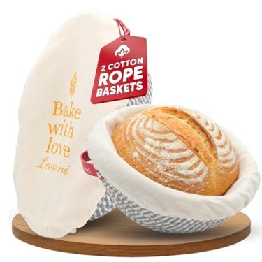 Imagem de Banneton Conjunto de cesta à prova de pão, cestas ovais e redondas de algodão à prova de corda com forros e capas | Cesta Banneton de massa fermentada para fazer pão | Cestas à prova de pão para pães