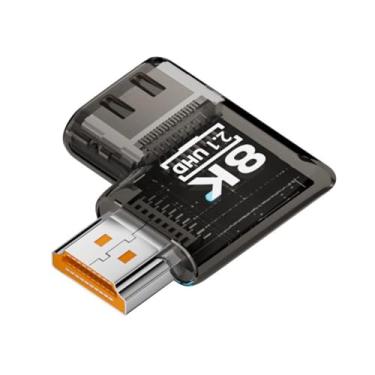 Imagem de CY Extensor adaptador de extensão UHD HDMI macho para HDMI 2.1 fêmea ângulo esquerdo 90 graus horizontal transparente com LED inteligente 8K 60hz HDTV
