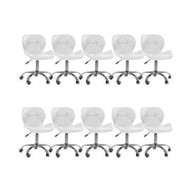 Imagem de Kit 10 Cadeiras Office Eiffel Slim Com Base Giratória E Ajustável Branco