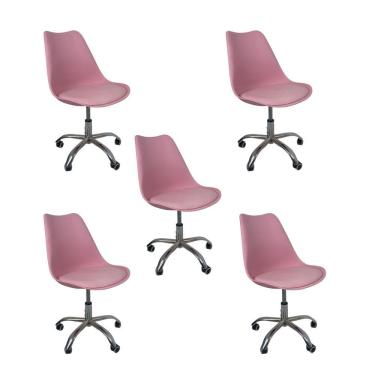 Imagem de Kit 5 Cadeiras Office Base Cromada Com Rodizio Giratória Saarinen Rosa