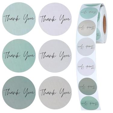 Imagem de Guduling 1000 adesivos pequenos de agradecimento, adesivos redondos de agradecimento de 2,5 cm, adesivo verde para pequenas empresas, autoadesivo verde e cinza 2,5 cm para presentes, envelopes e