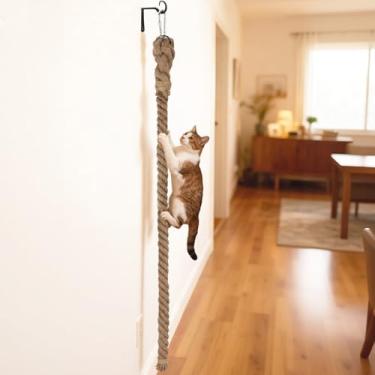 Imagem de Corda de escalada para gatos de 5 cm x 4,92 m com gancho, corda de juta natural para escalada de gato para montagem na parede, cordas de sisal duráveis para gatos internos e externos, brincando com