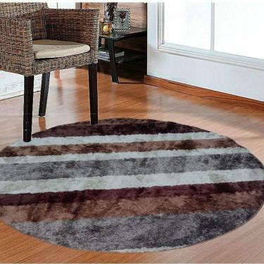 Imagem de Tapete Redondo 1,50m Macio Antider. Cappuccino Listrado