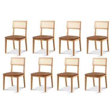 Imagem de Kit 8 Cadeiras de Jantar com Encosto de Telinha Ava Marrom/Marrom