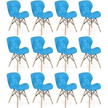 Imagem de Kit 12 Cadeiras De Jantar Charles Eames Slim Wood Estofada - Azul