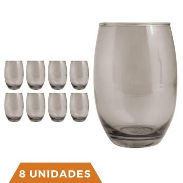 Imagem de Copo De Vidro 450ml Redondo BELLAGIO Jogo com 8 Cinza Luxo