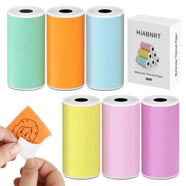 Imagem de HiABNRT 6 rolos de papel para mini impressora térmica de 53 mm, papel adesivo multicolorido, papel para etiquetas de impressora fotográfica, compatível com M02/T02, câmera instantânea infantil, listas