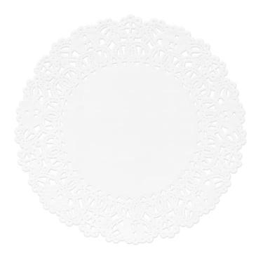 Imagem de Heyiwell 200 peças descartáveis descartáveis de papel branco 12,7 cm, jogo americano de renda da Normandia para mesas, bolos, sobremesas, artesanato