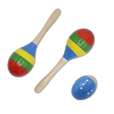 Imagem de Soundspire Pacote com 2 maracas coloridas de madeira, agitadores de percussão manual para adultos (instrumentos de festa de ritmo de rumba)