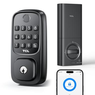 Imagem de TCL Trava inteligente de segurança D1, fechadura de porta com impressão digital embutida 2.4 WiFi para porta da frente, funciona com Alexa e Google Assistant, fácil instalação