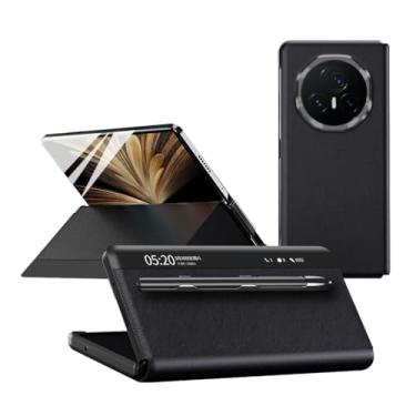 Imagem de FWYANZH Capa flip para Honor Magic V5, capa de couro Smart View com compartimento para caneta e função de suporte capa de proteção completa, preta, V5