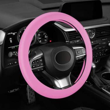 Imagem de alpmosn Capa de volante de silicone antiderrapante, capa protetora de silicone macio para rodas de 35,5 cm/38,5 cm, acessórios interiores de carro (rosa)