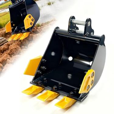 Imagem de Mini balde de escavadeira de 300 mm com furo de 2,5 cm e extensão de 9 cm, escavador de vala de 30 cm com dentes de metal para escavadeiras de 0,8 a 1,8 toneladas, balde de escavação com acessório de