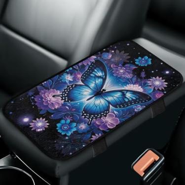 Imagem de Bulopur Capa de console central de carro borboleta floral capa de caixa de assento de carro de inverno flanela fofa acessórios de decoração de interiores de carro lavável universal capa de apoio de