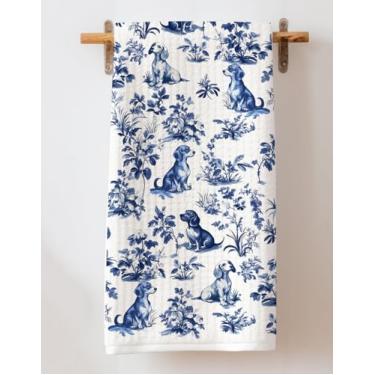 Imagem de Ezen66Gifts Toalha de cozinha Dachshund Dog French Toile De Jouy - inspirada na decoração de cozinha Toile De Jouy - Presente de toalha de prato para mulheres - Amantes de dachshund no dia das mães ou