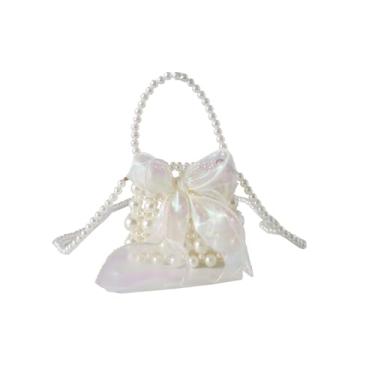 Imagem de SHESRA Bolsa clutch feminina de luxo com pérolas brancas, design com contas de pérolas artificiais, perfeita para mulheres, mulheres, meninas, noite, casamento, festa, viagem 11 x 9 cm