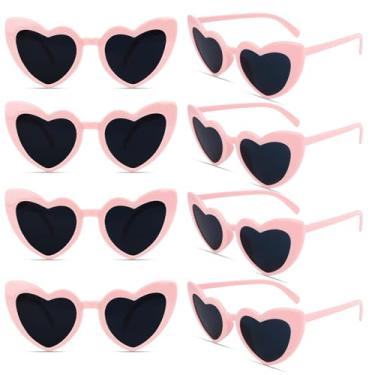 Imagem de AMCAMI 8 pares de óculos de sol de despedida de solteira em forma de coração, decorações de festa, presentes de dama de honra, mulheres, meninas, rosa, Medium