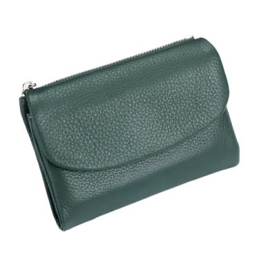 Imagem de Carteira unissex de couro seixo, porta-cartão de moeda de couro legítimo curto de 14 cm, bolsas de mão unissex, pode guardar moedas, cartões de identificação, Verde, 5.31in x 3.94in x 1.18in, Carteira