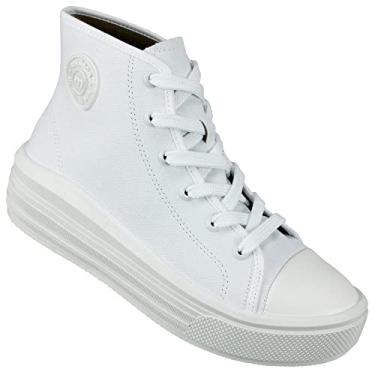 Imagem de Tênis Botinha Feminino Moleca Cano Alto Plataforma Casual Cor:Branco;Tamanho:38;Gênero:Feminino