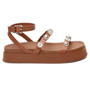 Imagem de Sandália Papete Birken Feminina Tiras Detalhes em Metal Caramelo Verão Primavera Praia Fivela Moda Blogueira (BR, Adulto, Numérico, 40)