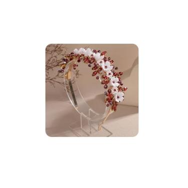 Imagem de Rumtock Contas de cristal de flor branca, coroa de casamento, tiara de noiva feita à mão com pétalas de strass para ocasiões especiais, joias para banquetes, One Size, Aolly, Sem Pedra Preciosa