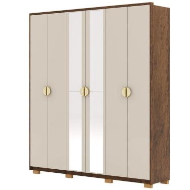 Imagem de Guarda-roupa Casal 100% Mdf 6 Portas Com Espelho Bolonha Imbuia Fendi