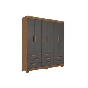 Imagem de Guarda Roupa Casal 6 Portas E 9 Gavetas C/ Pés Colombo 6.9 Jatobá/grafite - Santos Andirá