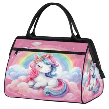Imagem de Bolsa pequena para o fim de semana para mulheres, homens, unicórnio, girassol, flor, dobrável, bolsa esportiva leve para academia, Cor: 23 cm, 15.2*8.3*11.6 inch, Moderno