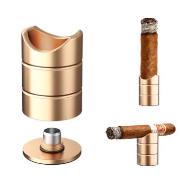 Imagem de DGhope Suporte de charuto premium acessório de cinzeiro portátil com perfurador, descanso 3 em 1 de alumínio sólido, ajuste universal, calibre 36-60, compatível com golfe, dourado