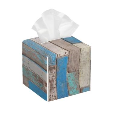 Imagem de Porta-lenços de couro quadrado à prova d'água à beira-mar organizador de papel facial retrô com cinto inferior cubo estojo de lenços para mesa, banheiro, escritório, mesa, carro, decorativo