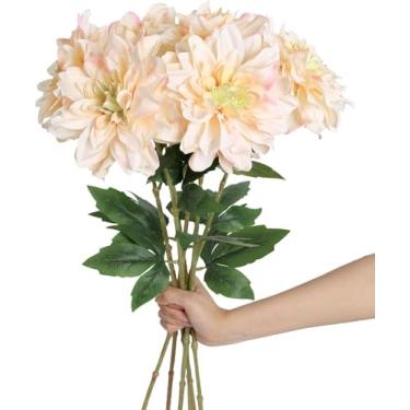 Imagem de Flores artificiais de seda champanhe de 12,7 cm a granel, 30 peças de cabeças de flores falsas para artesanato, flores falsas grandes para festa de casamento, escritório em casa, chapéu, decoração de