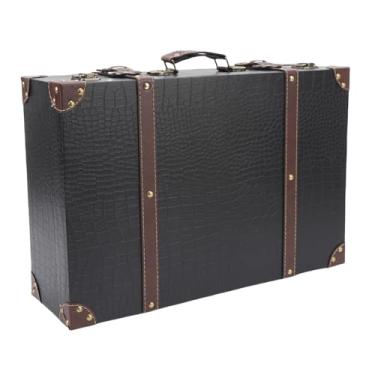 Imagem de ZJchao Caixa de Mala Vintage Estilo Viagem Armazenamento Decorativo Retro Decoração de Bagagem para Aniversário Decoração de Casamento Adereços Fotográficos Placa de Densidade Durável (Preta)
