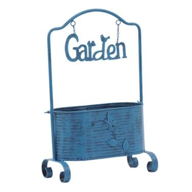 Imagem de IEUDNS Titular de plantador de design vintage de maconha de ferro com alça para o balde de flor para casamento em casa no pátio de jardim de casamento em, Azul