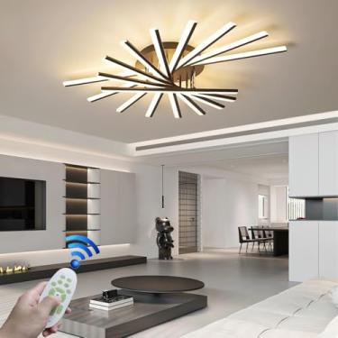 Imagem de Luminária de teto moderna e regulável para sala de estar, com formato linear irregular, corpo em alumínio criativo e personalidade, com controle remoto para iluminação de restaurantes, quart